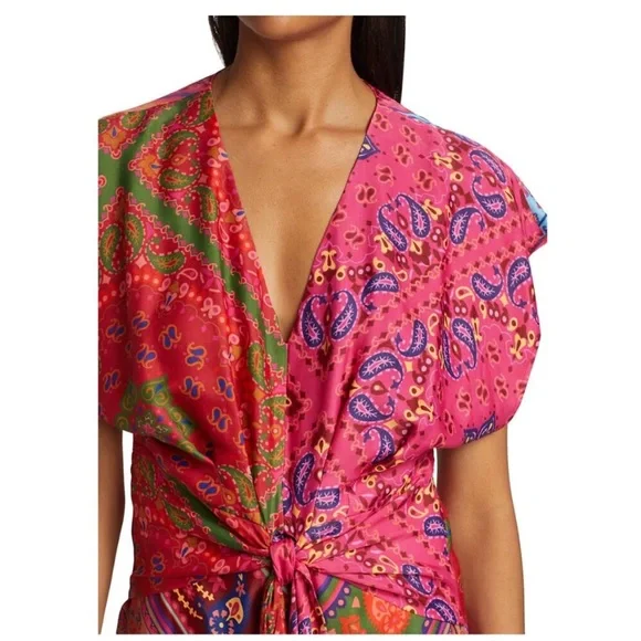 Farm Rio Colorful Bandana Tie Waist Midi dress size L - Picture 6 of 11